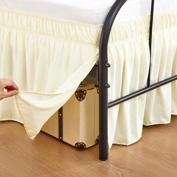 Cream Yellow Bed Skirt Queen Size 18 Inch Drop Split Corners, Wrap Around Elastic Bedskirt, Dust Ruffle for Adjustable Bed Base Machine Washable Easy to Install Bed Skirts