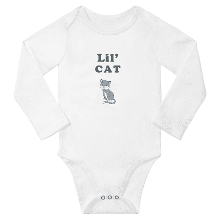 

Cute Baby Long Jumpsuit Lil Cat Animal Funny Long Bodysuit (White 6-12 Months)