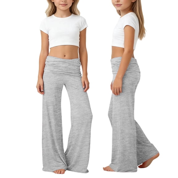 Miaoju Pants Fold Over Yoga Solid Color Wide Leg High Foldover Waist Pants Comfortable Corals Fold Over Yoga Pants