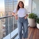 thumbnail image 3 of GRACE & GRANDEUR Pantalones de mezclilla de mujer de talla grande, de pierna ancha, de cintura alta, palazzo, casual, jeans de moda con bolsillos 1X Gris Azul, 3 of 7