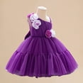 thumbnail image 3 of Toddler Girl Dress Baby Sleeveless 3D Flowers Elegant Dance Party Mesh Dress Dresses for Girls Purple 18-24 Months, 3 of 6
