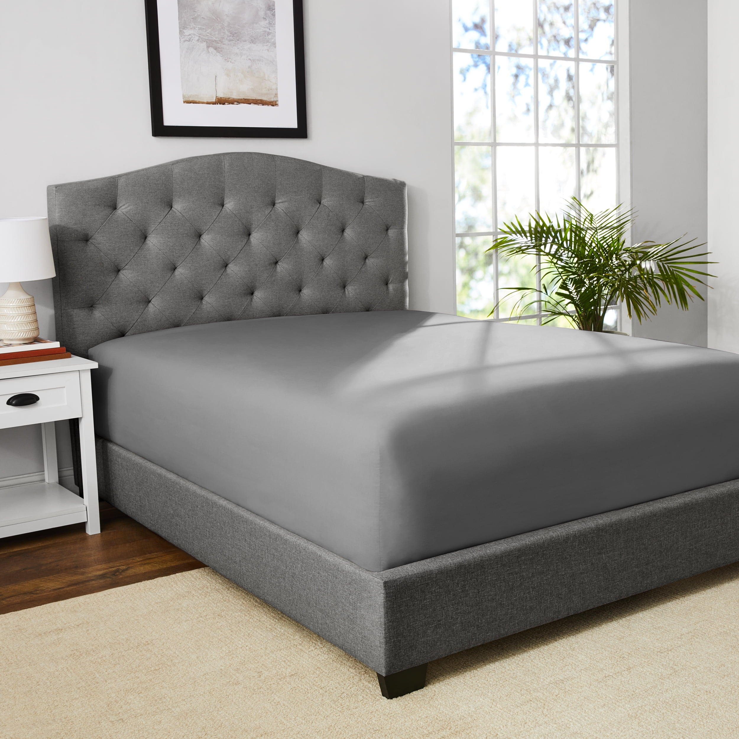 Grey Twin/XL Size Fitted Sheet,4 Way Stretch Fits Standard and Air Bed  Mattress