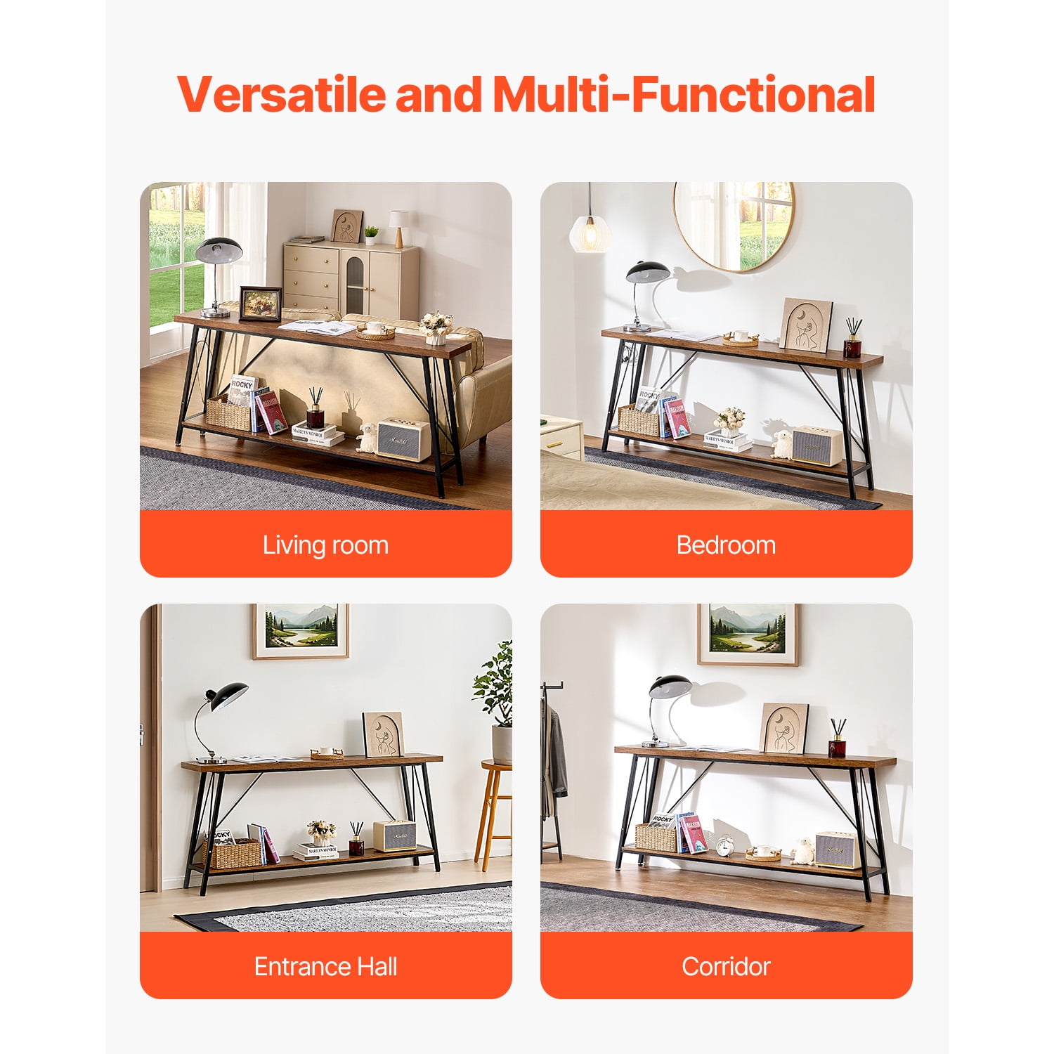 KFFKFF Slim Profile Sofa Console, 70.9 inches Long Table for Behind Couch, Dual-Level Entryway Stand and Slender Hallway Furniture, Thin Sofa Table with Metallic Structure, Suitable for Foyer