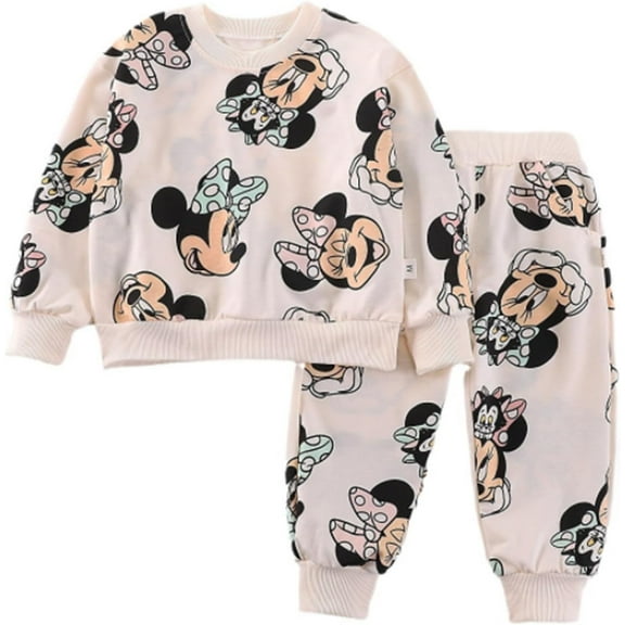 2Pcs Baby Girls Outfit Set Long Sleeve Cartoon Print Sweatshirts Pants Clothes Set Kids Tracksuits