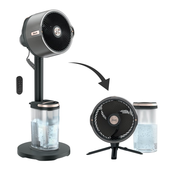 Shark FlexBreeze Pro Mist Fan, Indoor & Outdoor, Integrated Misting, Pedestal to Tabletop, Corded or Cordless, Up to 24-Hr Battery, Oscillating, FA302 Charcoal Grey
