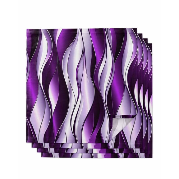 Purple Striped Ombre Cloth Napkins Set of 4 Reusable Dinner Napkins, Modern Purple Moire Geometric Cocktail Napkin Washable Table Napkins for Wedding/Holiday Party/Baby Shower 20"x20"