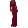 thumbnail image 1 of Vestido Maxi de Punto Acanalado para Mujer PRETTYGARDEN Otoño Burdeos Talla S, 1 of 8