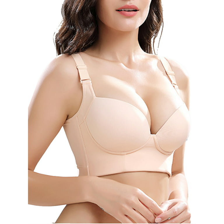 Women's Comfort Wireless Push Up Lightly Lined Deep V Plunge T-Shirt Bras  Plus Size 