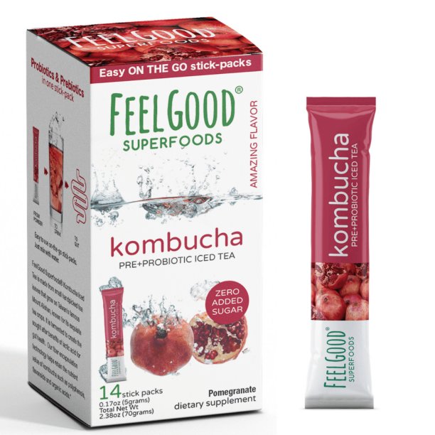FeelGood Superfoods Kombucha Iced Tea Packets, Delicious Pomegranate