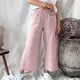thumbnail image 3 of Pantalones anchos de pierna recta para mujer, cintura elástica a rayas, ajuste holgado, cómodos pantalones casuales, Rojo M, 3 of 6