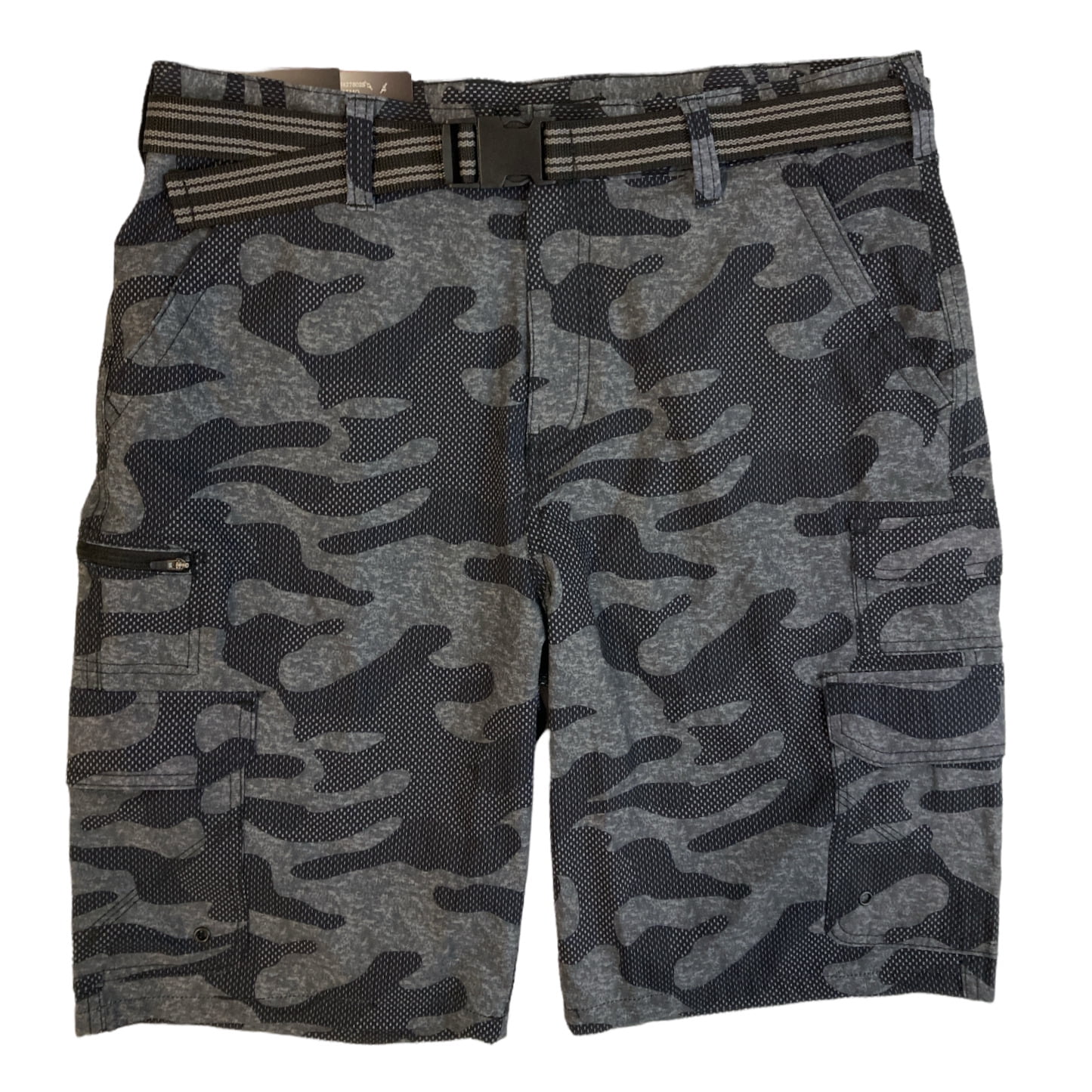 Iron Co Men's Belted Stretch Performance Hybrid Cargo Shorts (Camo, 32