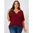 thumbnail image 2 of SHOWMALL Women's Plus Szie Tops V Neck Loose Fit Short Sleeve Wine Red 1X Casual Blouse for Summer Relaxed Style Shirts Everyday Wear Outfit, 2 of 6