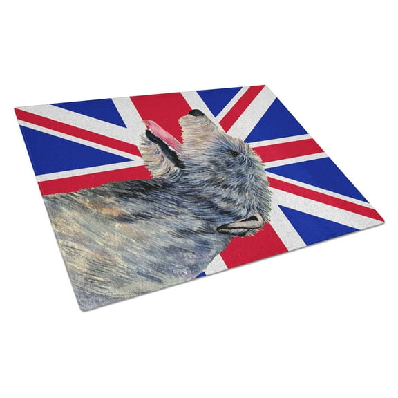 Caroline's Treasures Irish Wolfhound with English Union Jack British Flag Glass Cutting Board Large Size