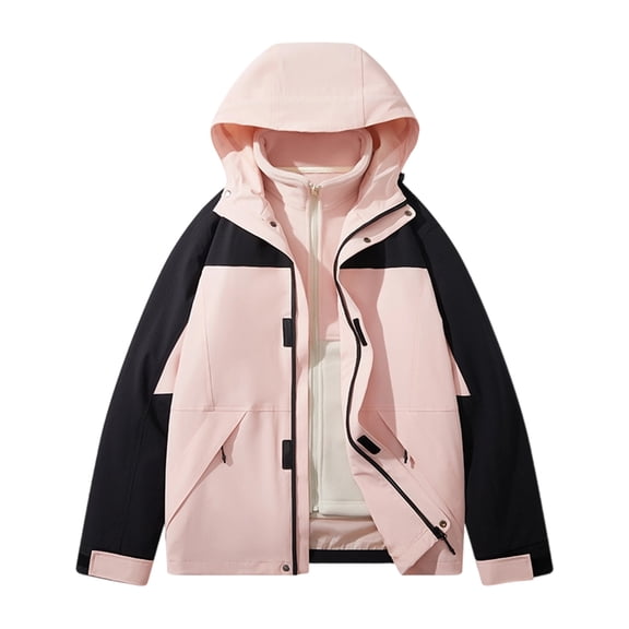 Women's Jacket Convertible 3-in-1 Hooded Outdoor Windbreaker Hiking Coat Patchwork Design Long Sleeve Casual Wear Sports Style Fashionable Fit Daily Use Versatile