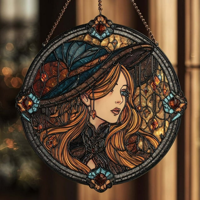 Adorno Atrapasol con Cara de Bruja Encantadora | Hermoso Adorno Colgante de Bruja para Ventana - 20 Cm X 20 Cm - Multicolor