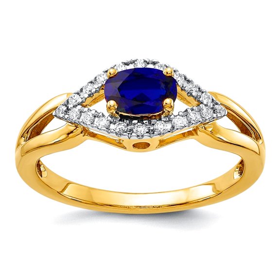 14k Solid Yellow Gold Lab Grown Diamond and Created Sapphire Ring Size 7.00 2.65mm Wide Ring for Women