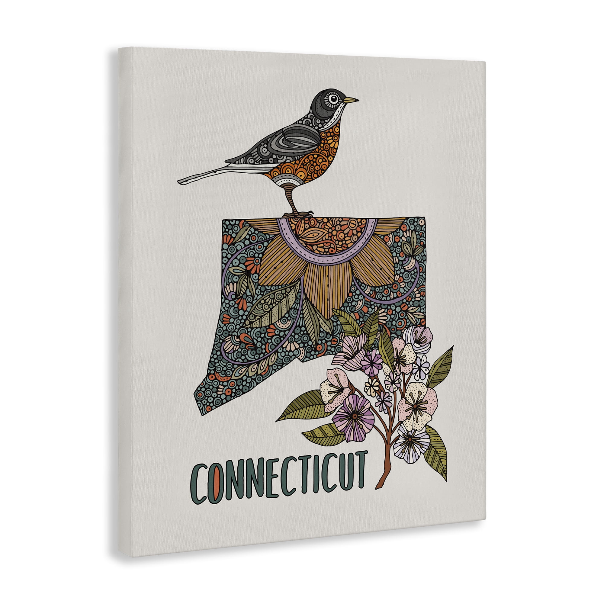 Stupell Industries Floral Connecticut State Botanical & Floral Painting Gallery Wrapped Canvas Art Print Wall Art, 24 x 30