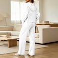thumbnail image 4 of hoksml Women's Ribbed Knit Hooded Tracksuit 2 Piece Outfit, V Neck Long Sleeve Top and Wide Leg Pants Casual Loungewear Set, 4 of 8