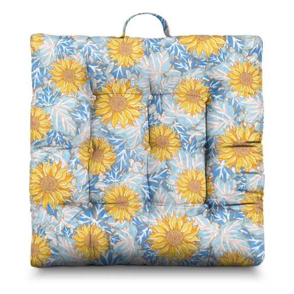 Summer Sunflower Print Meditation Seat - Nine-Point Stitched Supportive Pillow for Hard Floors