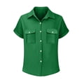 thumbnail image 5 of STETMN Women's Cotton Gauze Blouse Casual Roll Short Sleeve Shirt Collared Button Down Shirts with Pockets for Officewear, 5 of 6