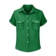 thumbnail image 4 of Craaazy Women's Relaxed Fit Collared Blouse, Solid Color Short Sleeve Button Down Top, Loose Comfy Cotton Casual Shirt with Pockets for Summer Gifts, 4 of 6