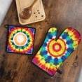 thumbnail image 5 of Colorful Rainbow Tie Dye Spiral Pattern Kitchen Oven Mitt and Pot Holder Sets 2 Pcs for Baking, Cooking and Grilling, Heat Resistant Up To 392 °F, 5 of 7