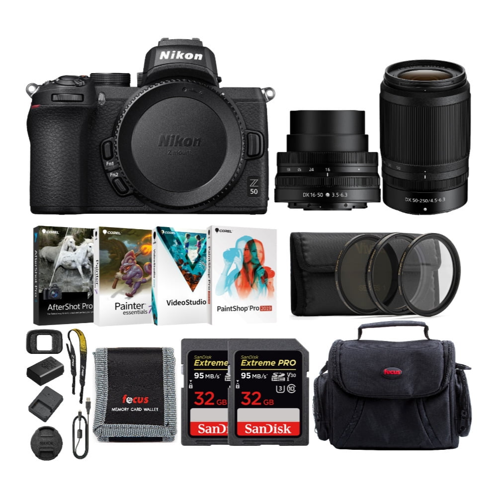 Nikon Z50 DX-Format Mirrorless Camera with 16-50mm, 50-250mm Lenses and  Accessory Bundle