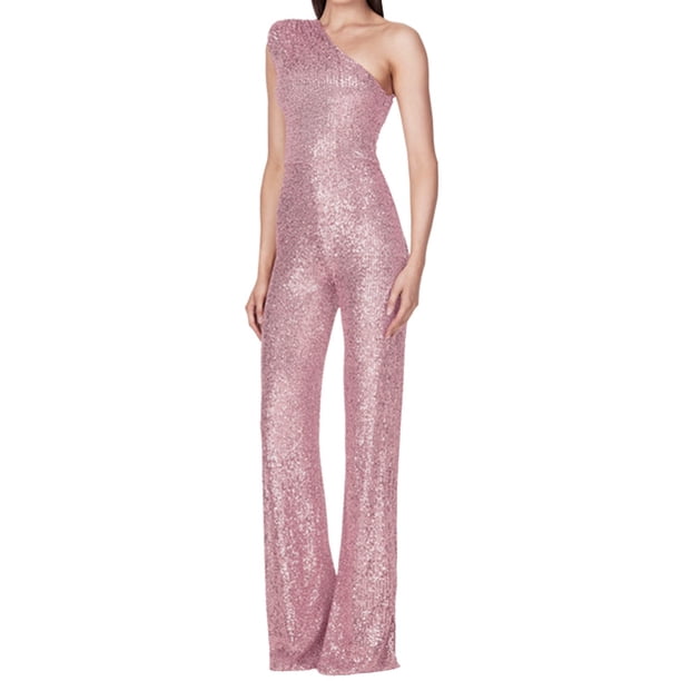 Gibobby pantalones de lentejuelas novedoso para mujer, moda Sexy, sin espalda, cuello en V, lentejuelas, cremallera, pierna ancha, pantalones informales para mujer, en Stock(Dorado, M)