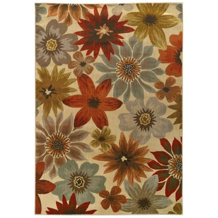 - Sphinx Casablanca Area Rugs - 5190A Country & Floral Beige Leaves Petals Buds Painted Rug