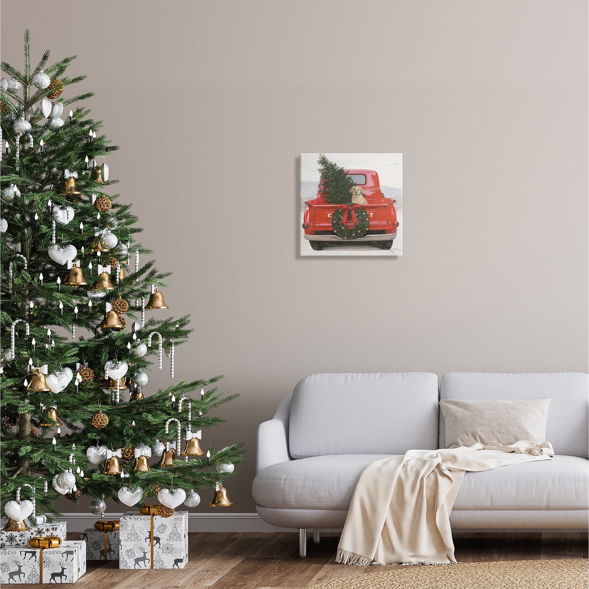 Stupell Industries Festive Dog in Truck Holiday Painting Gallery Wrapped Canvas Print Wall Art, 17 x 17
