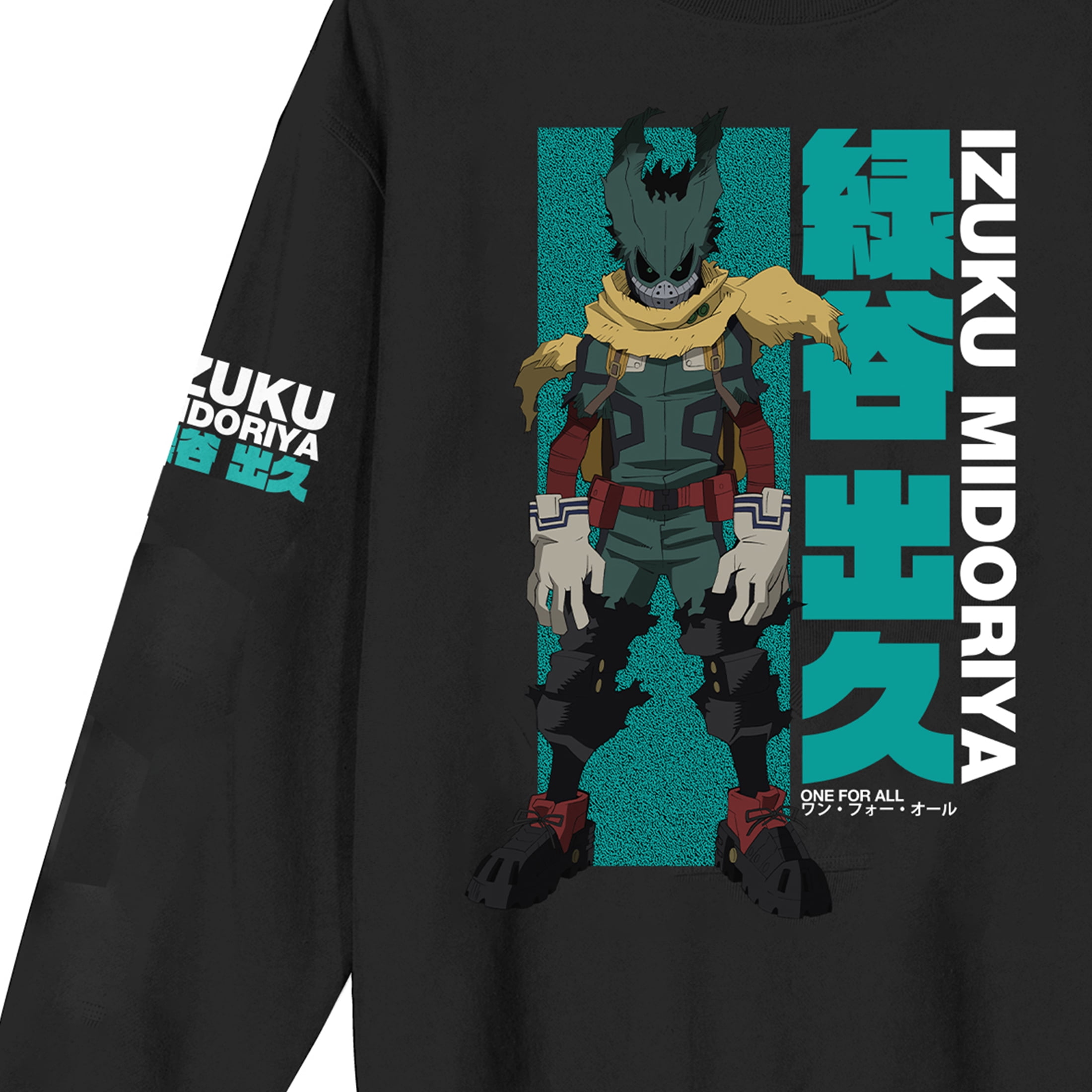 My Hero Academia Dark Deku Kanji Crew Neck Long Sleeve Black Adult 