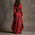 thumbnail image 4 of Stichou French Retro Grid Dress - Retro Ethnic Style Lapel Reddish Ruffle Brown Plaid Maxi Dress, Long Sleeves, Lapel Button Closure with Belt Red 2XL, 4 of 4