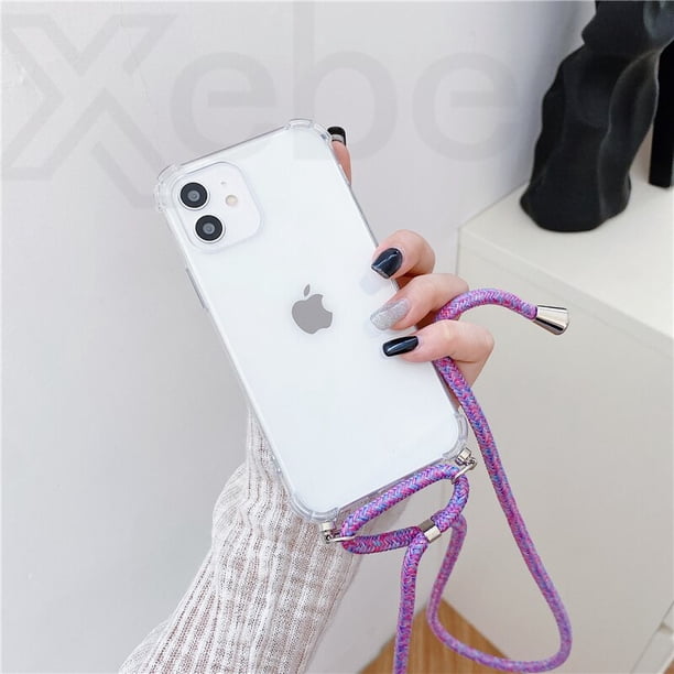 Funda de teléfono con cadena y correa para collar para iPhone 14 13 Pro Max 12 11 XS X XR Mini SE 2 6S 7 8 Plus, funda de cuerda suave transparente Tan Jianjun unisex