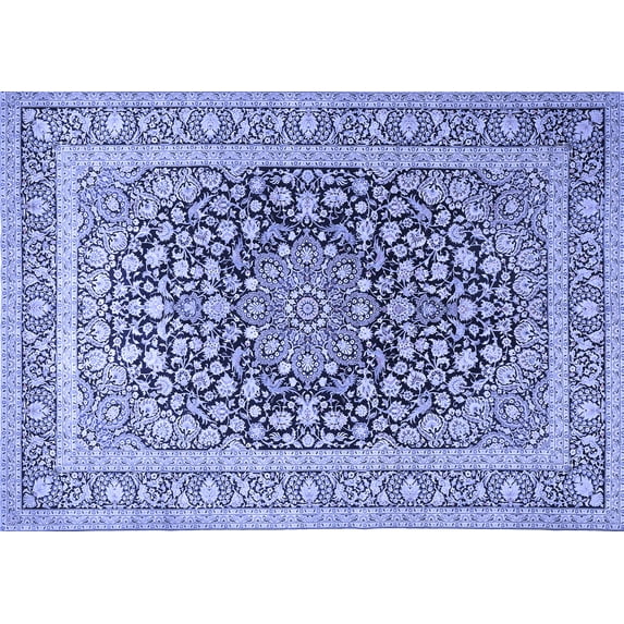 Ahgly Company Machine Washable Indoor Rectangle Medallion Blue Traditional Area Rugs, 8' x 10'
