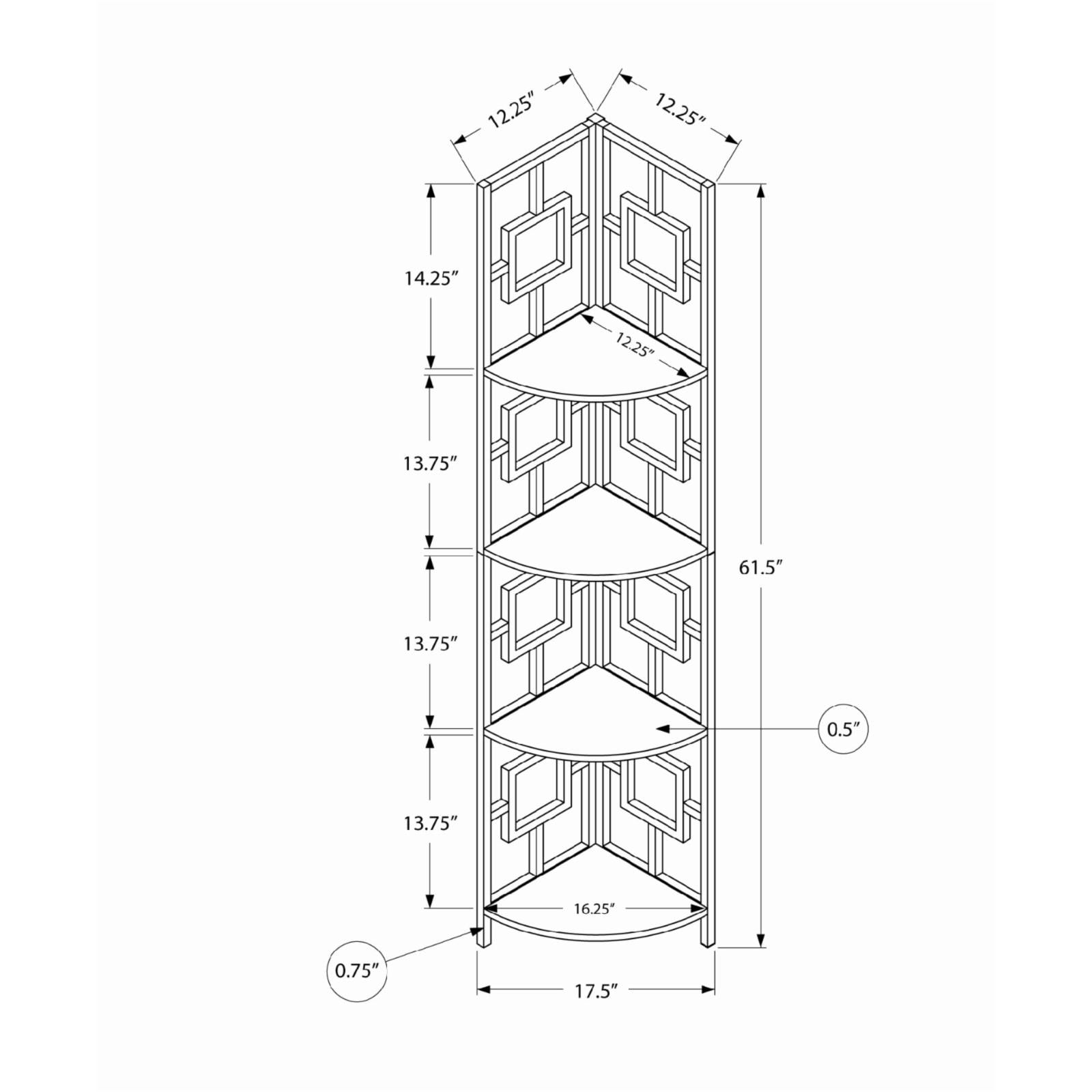 Monarch Specialties Bookshelf, Etagere, Corner, 4 Tier, 62