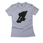 Trendy Skateboard Riding Large Graphic Silhouette Women's Cotton Grey T-Shirt