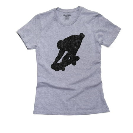 Trendy Skateboard Riding Large Graphic Silhouette Women's Cotton Grey T-Shirt