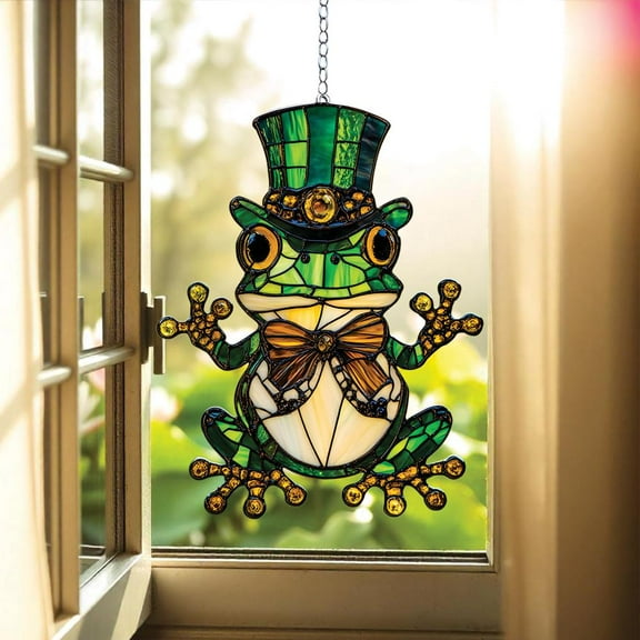 Whimsical Frog Stained Glass Suncatcher fullxfull Top Hat Toad Window Decor