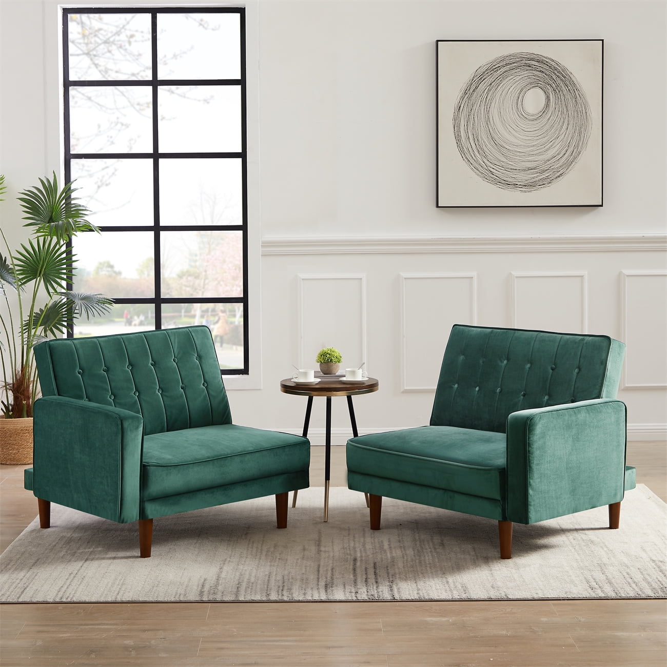 Split Loveseat Sofa Bed, Velvet Convertible Sleeper Sofa with Armrest