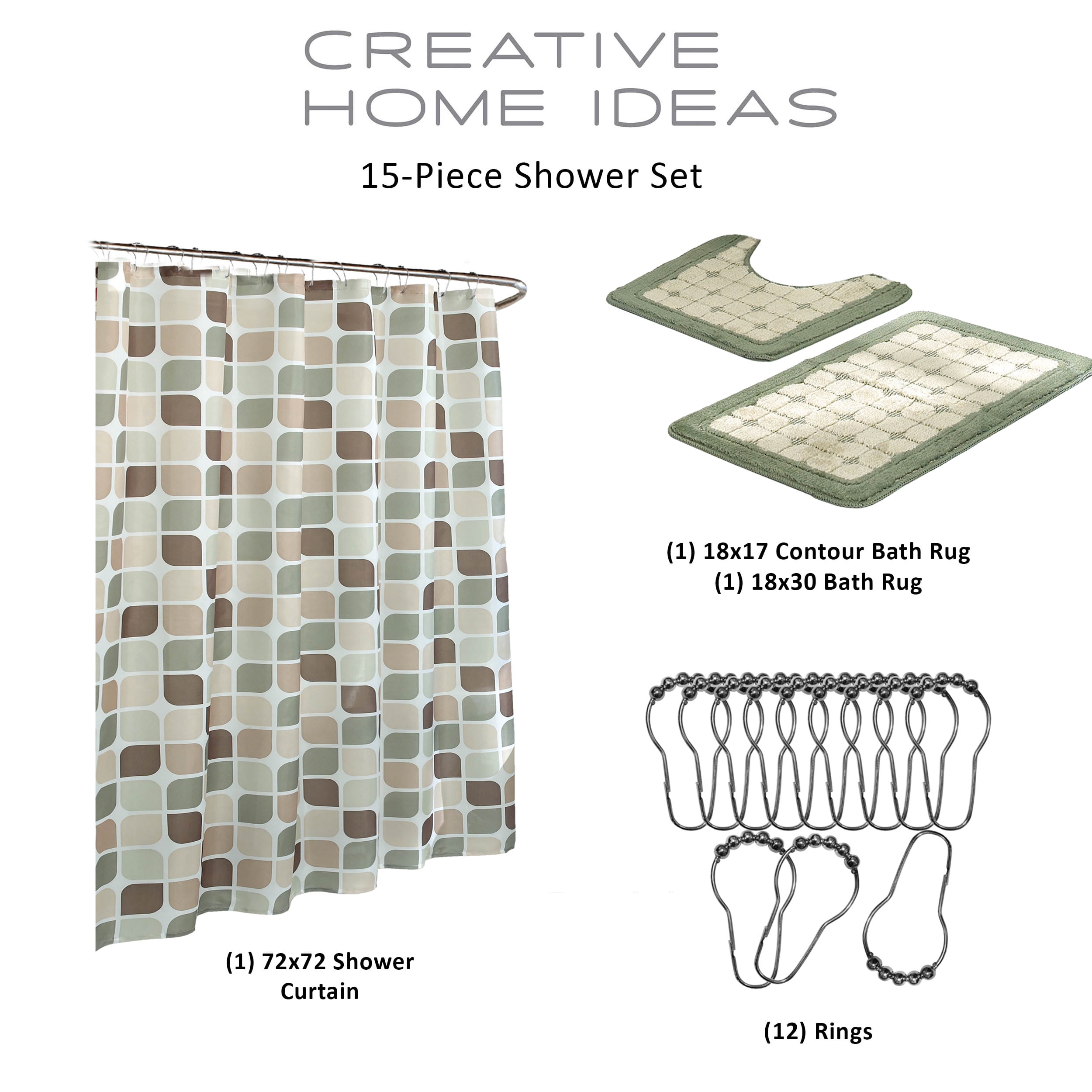 Sage/Berber Geometric, Bathroom Set, 15 Piece, Zaragoza