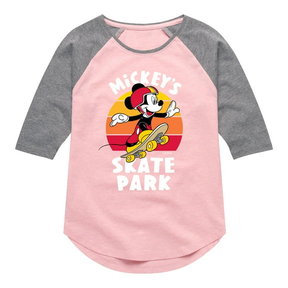 Mickey & Friends - Skater Mickey - Toddler And Youth Girls Raglan Graphic T-Shirt