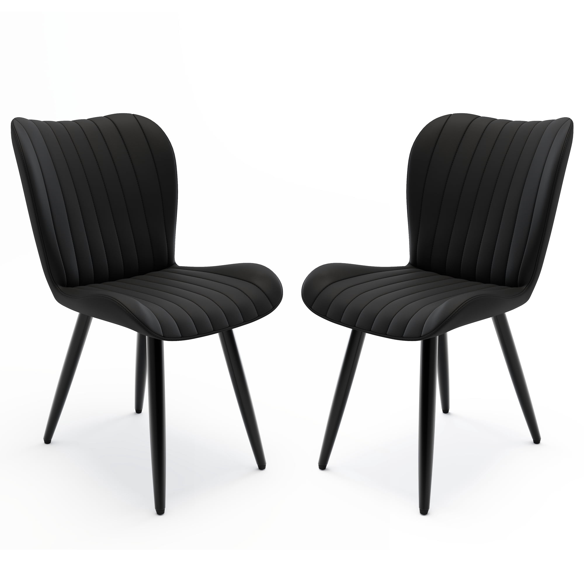 Modern PU Leather Dining Chairs with Thick Cushion & Metal Legs, Set of 2, Black