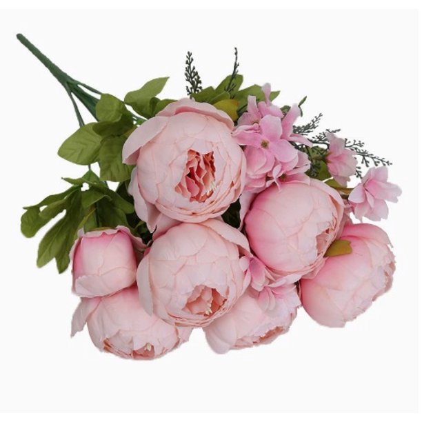 Un ramo de 13 peonías artificiales con tallos rellenos, perfecto for ramos de novia y decoración del hogar.