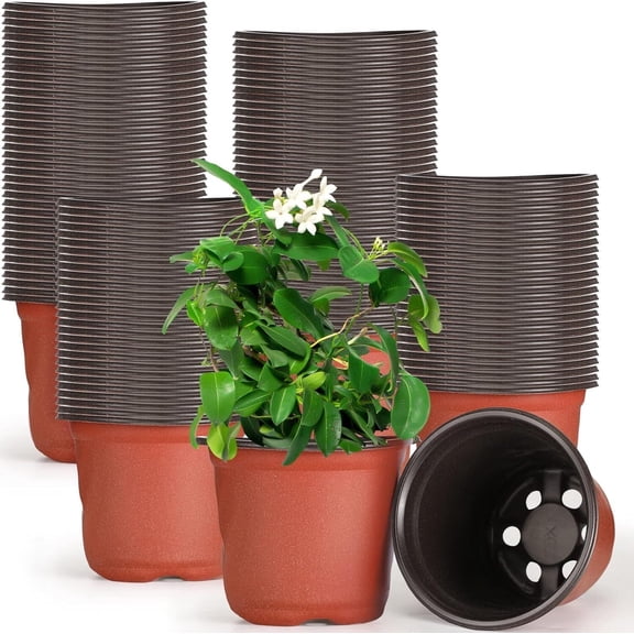 6" Plastic Plant Nursery Pot/Pots,200 Pack Plant Pot with Drainage,Seedlings Flower Plant Container (Red) Seed Starting Pots Indoor Outdoor