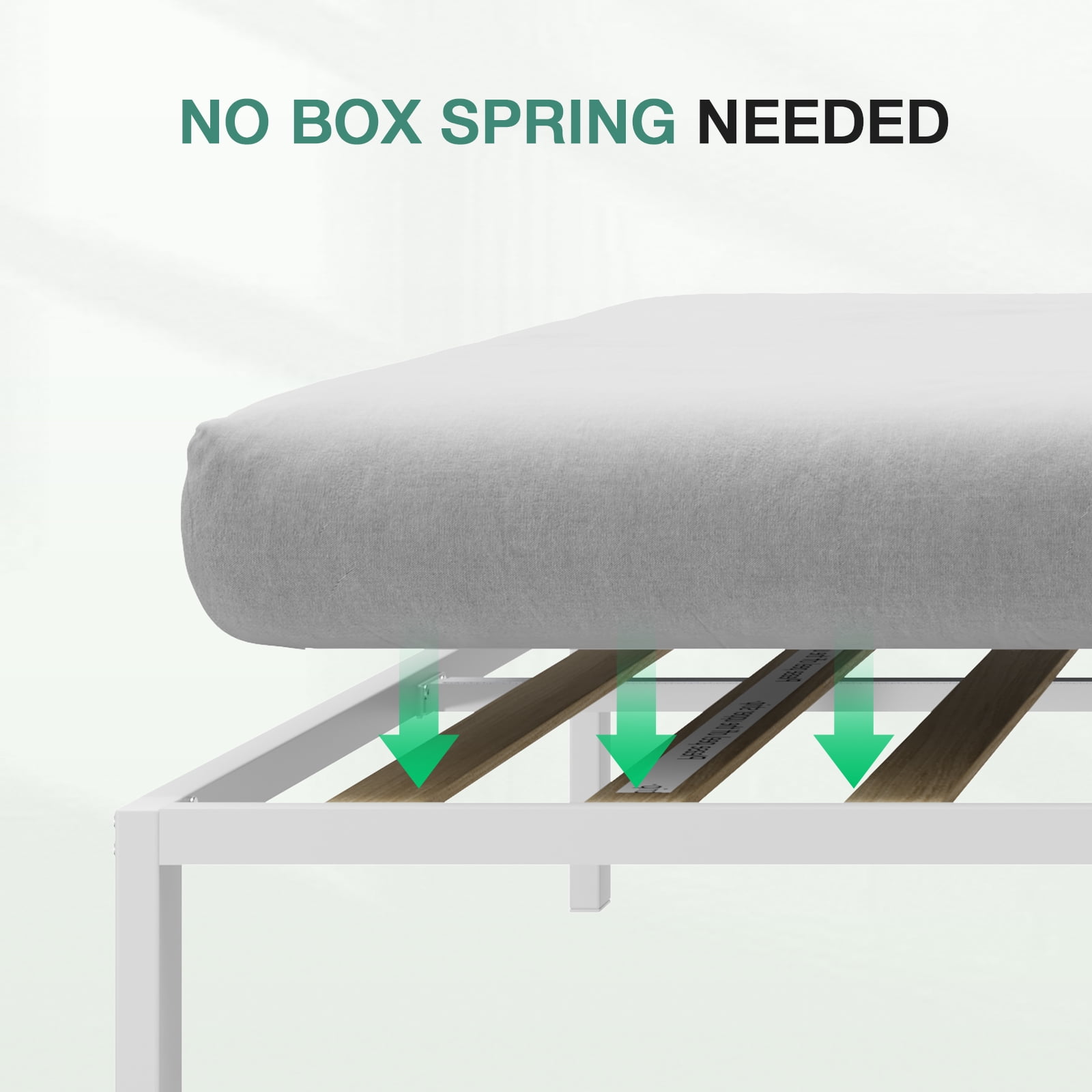 Novilla 14 Inch King Size Bed Frame With Headboard, White Metal Platform Bed Frame, King Bed Frame No Box Spring Needed, Easy Assembly, Strong Wood Slats Support