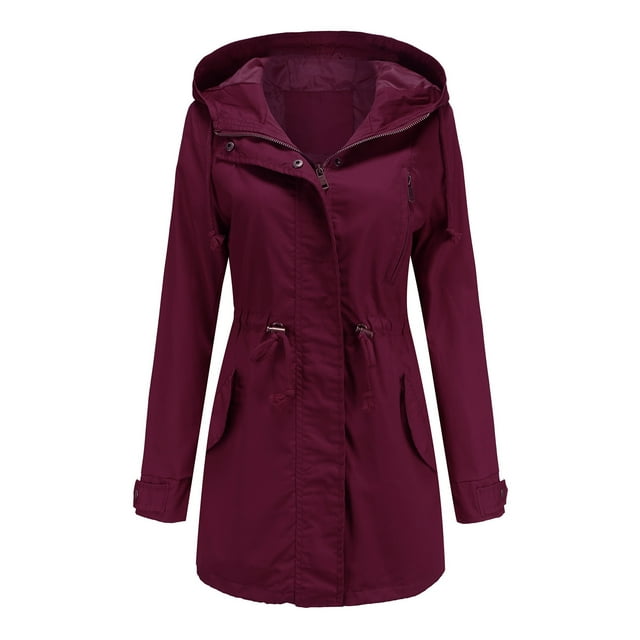 Yuyuzo Womens Jackets Long Sleeve Hooded Drawstring Button Zip up Windbreaker Coats Fall Winter Sportwear