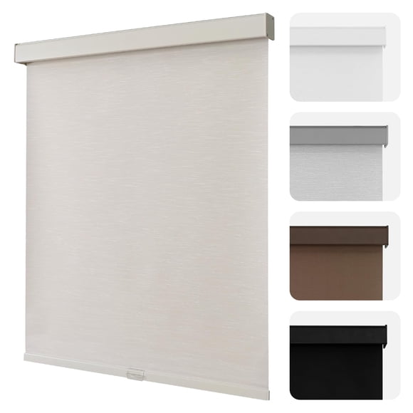 Joydeco 100% Blackout Roller Shades Cordless Blinds for Windows, Free-Stop Shades, UV Protection, Natural Woven Blinds for Home a