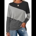 thumbnail image 1 of Blusas de Bloque de Color para Mujer, Estilo Túnica Informal de Larga con Cuello Redondo, Tipo Jersey. Gris Negro M, 1 of 8