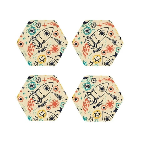 

Matuu Rockets for Cup Coasters Set of 4 Leather Coasters Desk Coasters for Office Measures 4” x 4”-Hexagon