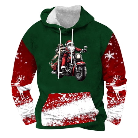 Generic Men's Ugly Christmas Hoodies Sweatshirts 3D Graphic Printed Long Sleeve Drawstring Pullover Xmas Top with Pockets